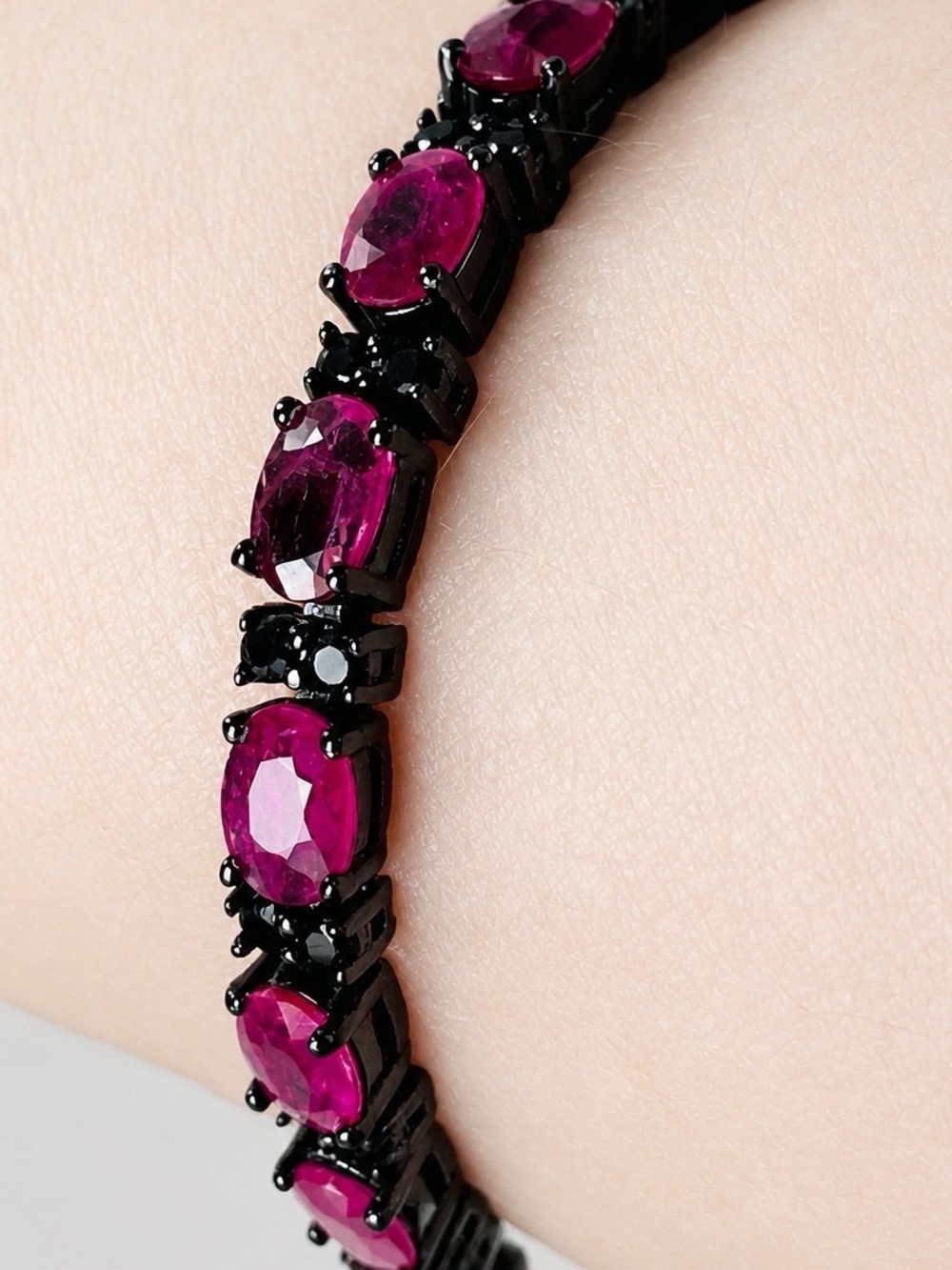 Genuine Ruby & Black Spinel, black rhodium over S925 Tennis Bracelet.